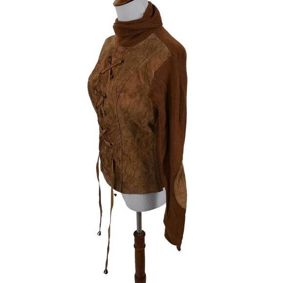 Vintage Brown Suede Lace-Up Jacket | Unique Rustic Design - Picture 2 of 4